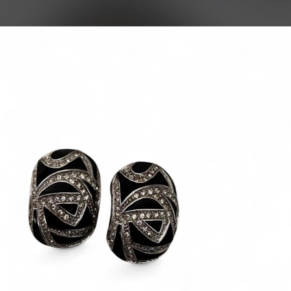 Old money Dior Vintage Black N Diamond Accents Clip Earrings.Onyx Necklace set! - Picture 5 of 15